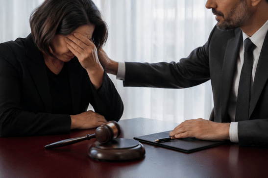 Grieving family member consulting with a Newport Beach wrongful death lawyer.