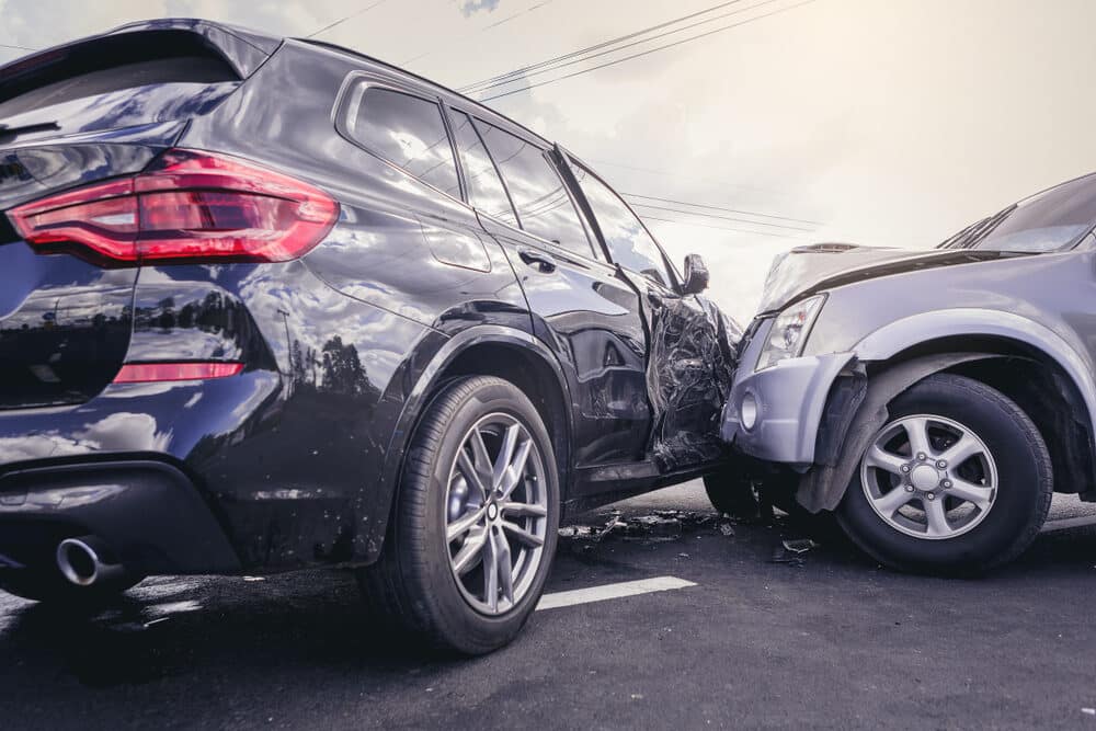 Car crash dangerous accident on the road.