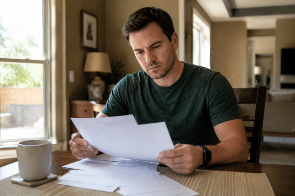 Person reviewing paperwork while waiting on a Phoenix car accident settlement.