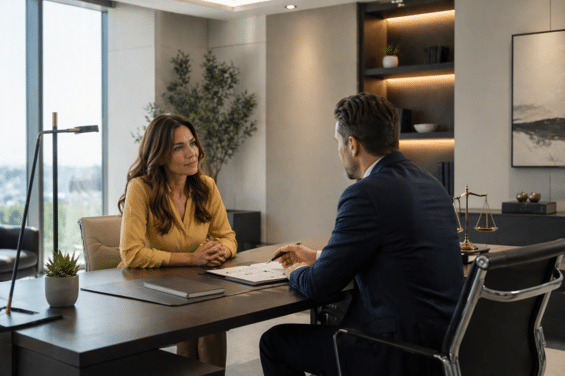 Client discussing car accident case timeline with a Phoenix car accident lawyer.