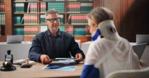 Lawyer assisting an injured man with a legal problem. How does an accident attorney work?