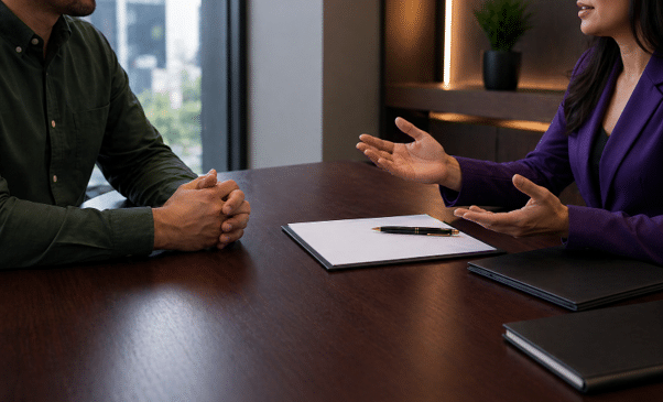 Phoenix car accident lawyer discussing liability with a client.